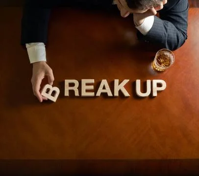 Words Break Up and devastated man composition Stock Illustration