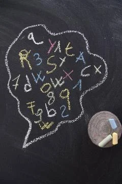 Words into the cloud Syllables of words into the clouds drawn on blackboar... 库存照片
