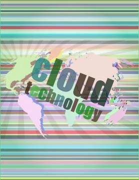Words cloud technology on digital screen, information technology concept Stockillustratie