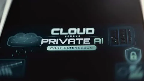 Words Cloud versus Private AI and Cost Comparison appear between cloud Stock Photos