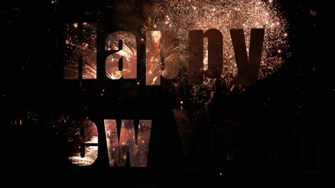 Words of congratulations on New Year's  on the background of fireworks. Stock Footage 166513462
