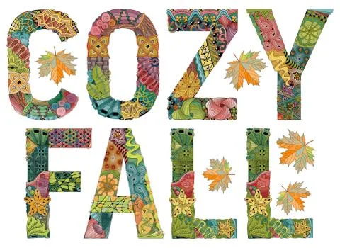 Words COZY FALL. Vector decorative zentangle object for decoration Stock Illustration