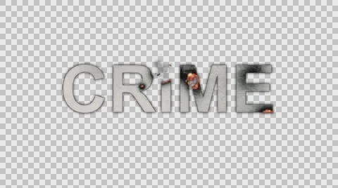 The Words crime Burning in Flames to Ashes in Alpha Channel  Stock Footage 61044368