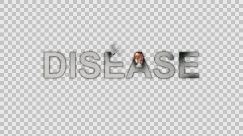 The Words Disease Burning in Flames to Ashes in Alpha Channel Stock Footage 61044417