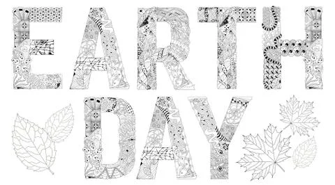 Words EARTH DAY for coloring. Vector decorative zentangle object Stock Illustration