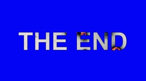The Words THE END Burning in Flames to Ashes on a Blue Screen Background Stock Footage 61038295