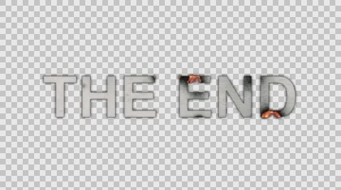 The Words THE END Burning in Flames to Ashes in Alpha Channel Stock Footage 61045191
