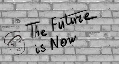 Words The Future Is Now on brick wall. Stock Illustration