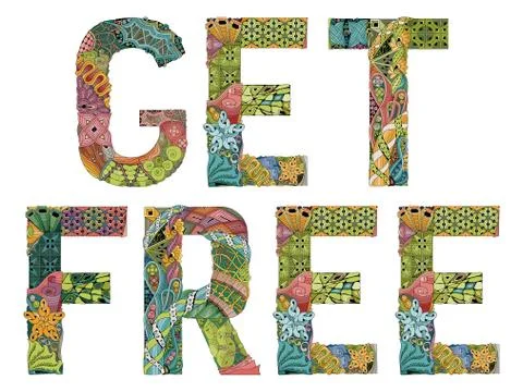 Words GET FREE. Vector decorative zentangle object Stock Illustration