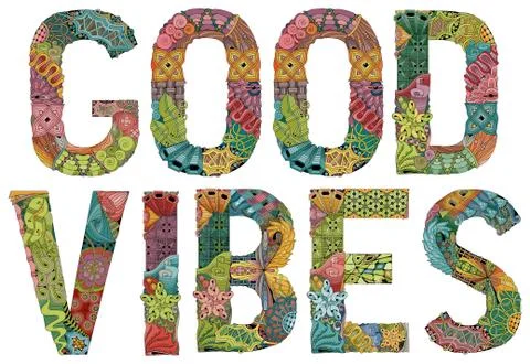 Words GOOD VIBES. Vector decorative zentangle object 스톡 일러스트
