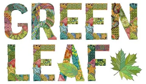 Words GREEN LEAF. Vector decorative zentangle object Stock Illustration