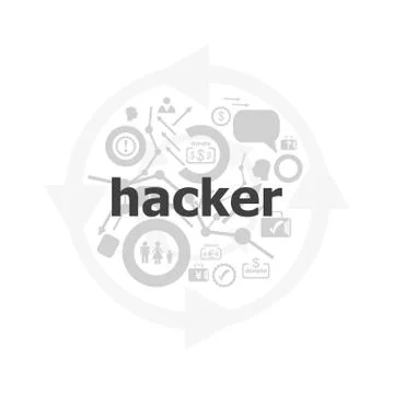 Words Hacker on digital background. Privacy concept . Icon and button set Stock Illustration