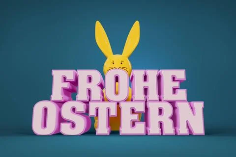 The words happy easter in german language with a yellow bunny in the backg... Stock Photos