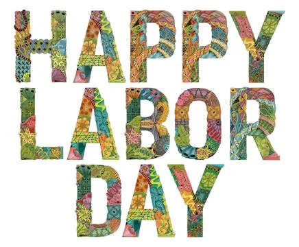 Words Happy Labor day. Vector decorative zentangle object Ilustración de archivo