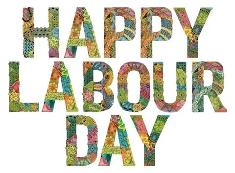 Words Happy Labour day. Vector decorative zentangle object イラスト素材