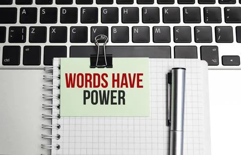 Words have power text on notepad and red pencil Stock Photos