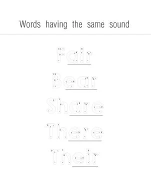 Words having the same sound - Tracing Worksheet For Kids Stock Illustration