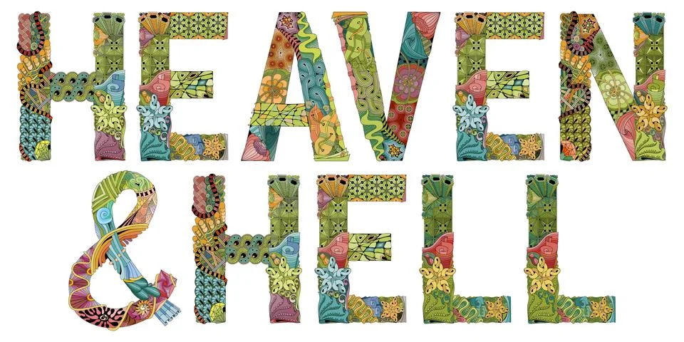 Words HEAVEN and HELL. Vector decorative zentangle object Stock Illustration