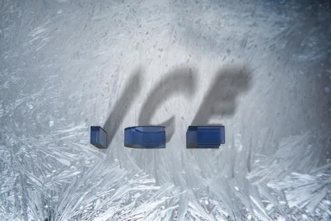 Words on a Ice sheet background. ICE blocks and shadows. 3d illustration. Foto stock