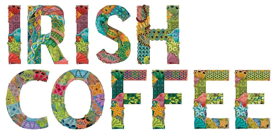 Words IRISH COFFEE. Vector decorative zentangle object for decoration イラスト素材