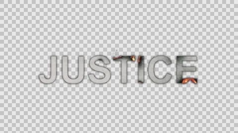 The Words Justice Burning in Flames to Ashes in Alpha Channel  Stock Footage 61044743