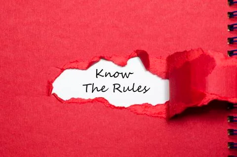 The words know the rules appearing behind torn paper Stock Photos