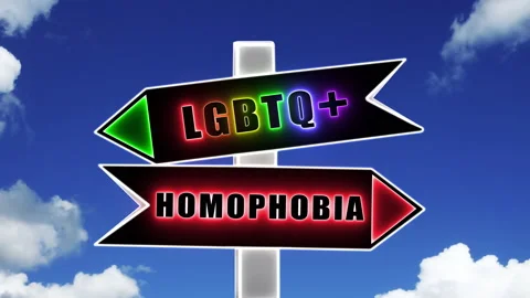 The words lgbtq and homophobia exploding and being replaced by the word love. Stock Footage 172755160