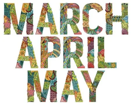 Words MARCH, April, May. Vector decorative zentangle object Ilustración de archivo