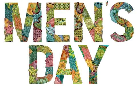 Words MEN S DAY. Vector decorative zentangle object Stock Illustration