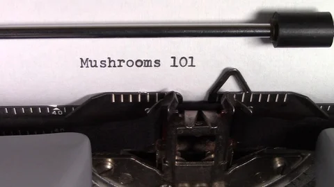 The words "Mushrooms 101 " being typed on a typewriter Stockbeeldmateriaal 122881186