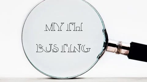Words Myth Busting animated on a plate through a magnifying glass on a white Video stock 316123030