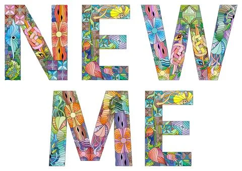 Words NEW ME. Vector decorative zentangle object for any purpose Stock Illustration