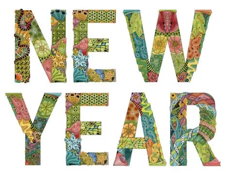 Words NEW YEAR. Vector decorative zentangle object Illustrazione stock