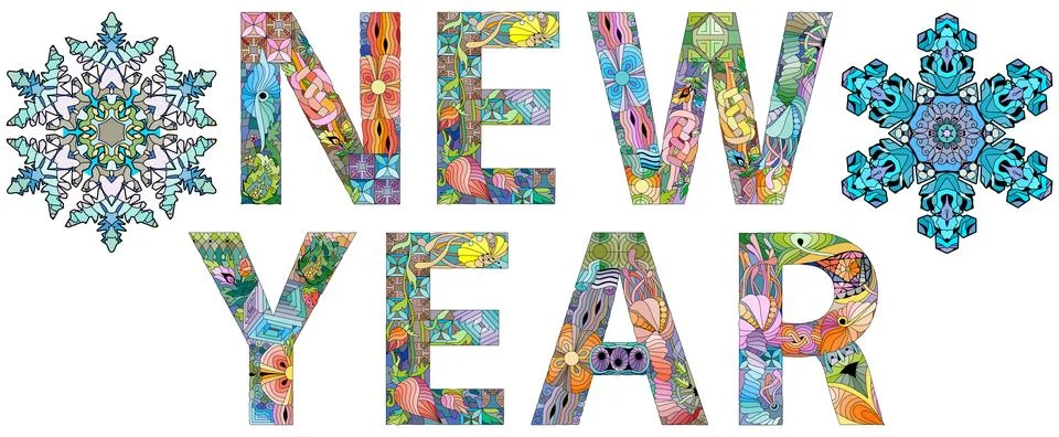 Words NEW YEAR. Vector decorative zentangle object for any purpose Ilustración de archivo