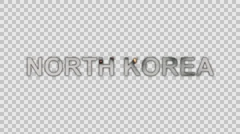 The Words North Korea Burning in Flames to Ashes in Alpha Channel  Stock Footage 61044992