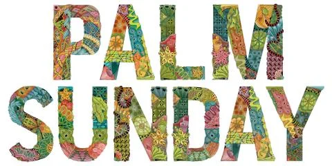Words PALM SUNDAY. Vector decorative zentangle object Stock Illustration
