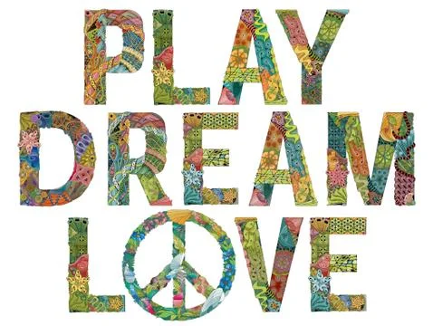Words PLAY DREAM LOVE. Vector decorative zentangle object イラスト素材