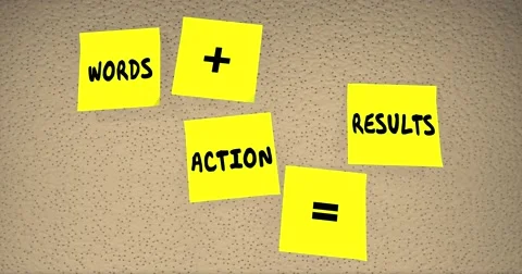 Words Plus Action Equals Results Sticky Notes Bulletin Board 4K Video stock 61094074