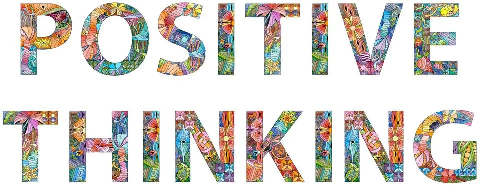 Words POSITIVE THINKING. Vector zentangle object for decoration Stock Illustration