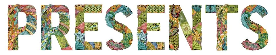 Words PRESENTS. Vector decorative zentangle object Stockillustratie