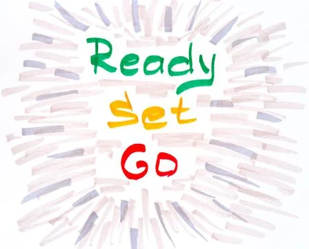 Words Ready Set Go handwritten with markers Stock Illustration