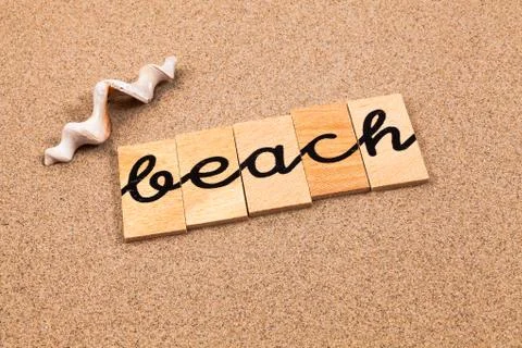 Words on sand Beach Stock Photos