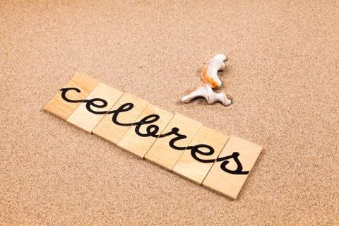 Words on sand Celbres Stock Photos