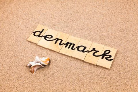 Words on sand Denmark Stock Photos