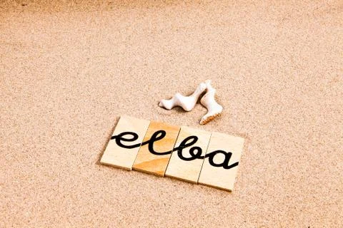 Words on sand Elba Stock Photos