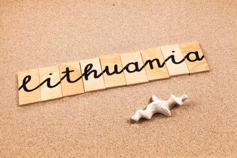 Words on sand Lithuania Stock Photos
