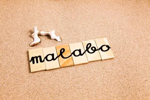 Words on sand from Malabo Stock Photos