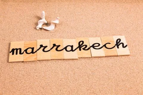 Words on sand Marrakech Stock Photos