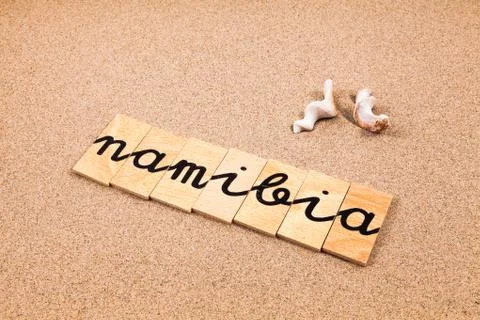 Words on sand Namibia Stock Photos