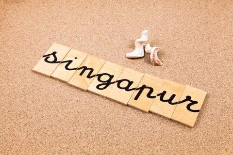 Words on sand Singapur Stock Photos
